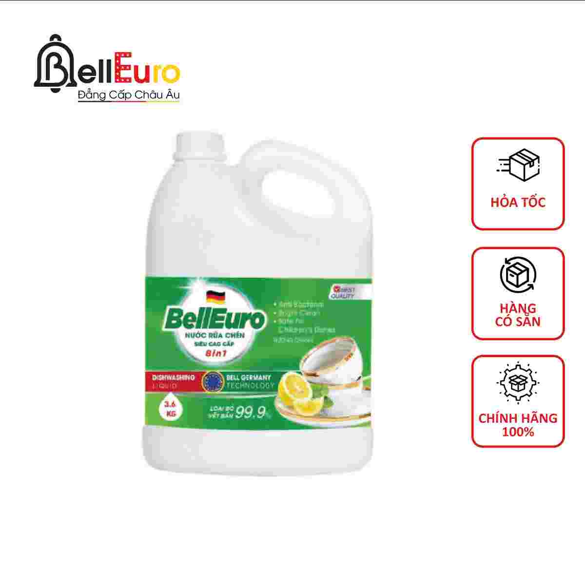 Nước Rửa Chén Công Nghệ Sinh Học Bell Euro Hương Chanh 3,6KG
